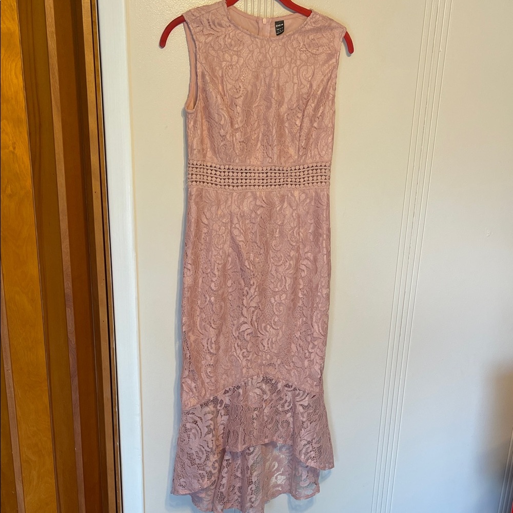 SHEIN Dusty Rose Lace High-Low Midi Dress